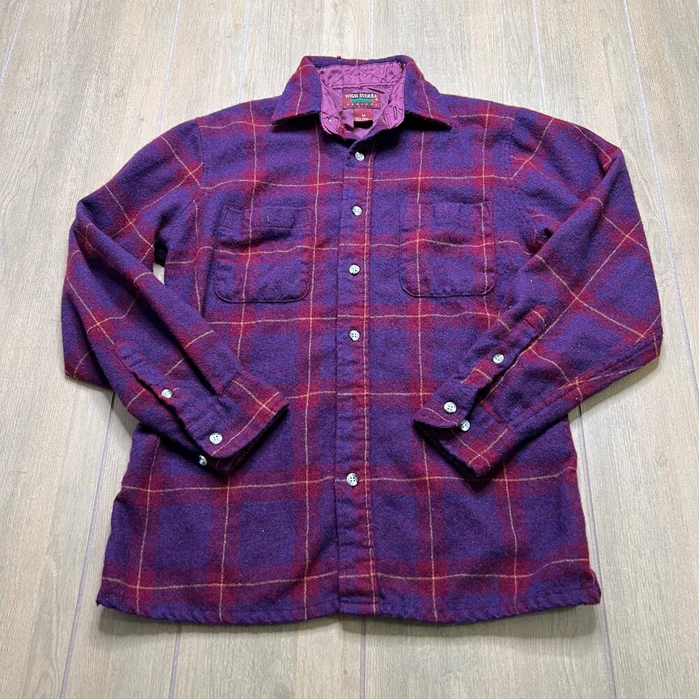 High Sierra Flannel Shirt Mens M Purple Plaid Wool Blend Vintage Mervyns Button‎
